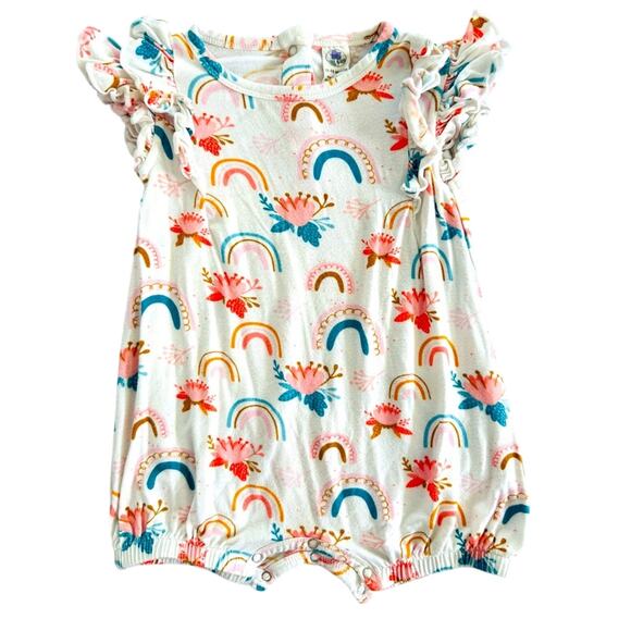 LARKSPUR BABY BAMBOO Colorful Rainbow Baby Romper 12-18 m SUSTAINABLE - Picture 1 of 6